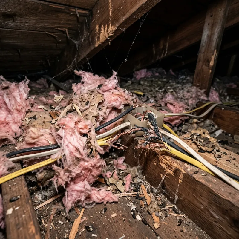 Contaminated ceiling insulation being assessed in a Kilsyth roof space