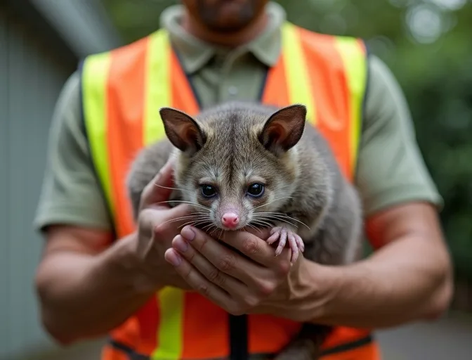 Animal handler safely recovering a deceased possum in Kilsyth