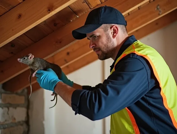 Technician inspecting a roof cavity for a dead rat in Kilsyth